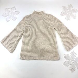 Chaps cream rib knit metallic silver flare sleeve knit turtleneck Small